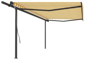vidaXL Toldo retrátil automático com postes 5x3 m amarelo e branco