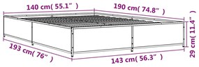 Estrutura cama 140x190 cm derivados de madeira/metal