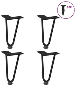 vidaXL Pernas de grampo para mesa de centro 4 peças pretas 20 cm aço maciço