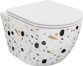 Mexen Lena sanita rimless com assento slim de fecho suave, duroplástico, pedra branca terrazzo - 30224096