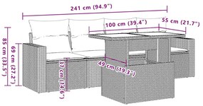 5 pcs conjunto sofás de jardim com almofadões vime PE preto