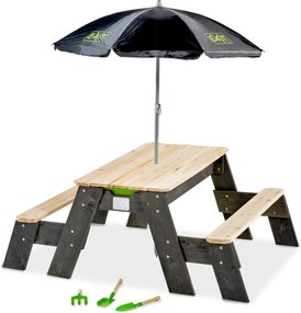 Mesa de piquenique para crianças (2 bancos) com guarda-sol e ferramentas de jardinagem cinzenta
