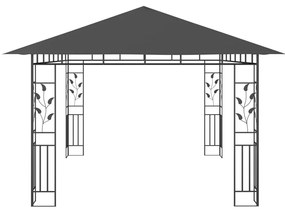 Gazebo c/ mosquiteiro e cordões luzes LED 4x3x2,73m antracite