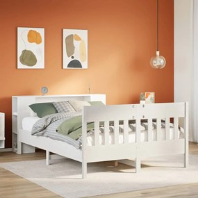 Cama com estante sem colchão 140x200 cm pinho maciço branco