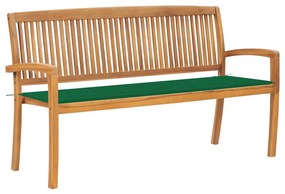 vidaXL Banco de jardim empilhável c/ almofadão 159 cm teca maciça
