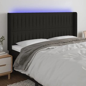 Cabeceira de cama c/ luzes LED tecido 203x16x118/128 cm preto