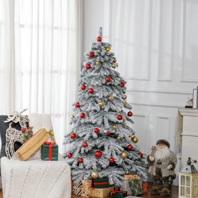 Árvore de Natal Ø116x180 cm Neve Artificial com 627 Pontas de PVC Base Dobrável e Suporte de Metal Decoração de Natal Verde e Branco