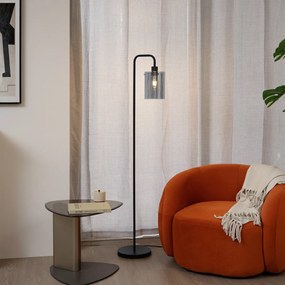 Candeeiro de pé de design preto com vidro fumado - Domo