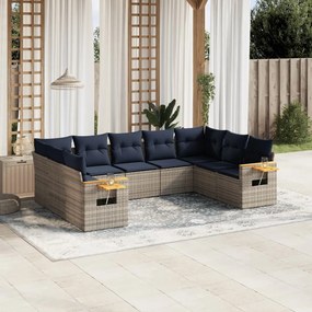 vidaXL 9 pcs conjunto sofás p/ jardim c/ almofadões vime PE cinzento