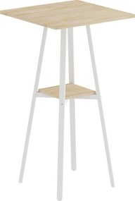 Mesa Alta de Cozinha Quadrada com Prateleira Mesa Alta de Bar para 2 Pessoas Pernas de Metal 55x55x95 cm Madeira e Branco