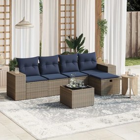 6 pcs conjunto sofás de jardim com almofadões vime cinzento