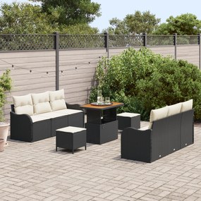 Conjunto de Sofá de Jardim vidaXL de 9 Peças com Almofadas Preto Ratan