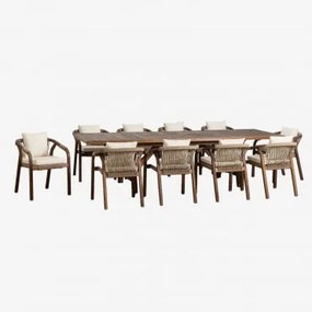 Conjunto De Mesa Retangular Extensível 200-260-320x100 Cm E 10 Cadeiras De Jardim Com Braços Em Madeira De Acácia Do Dubai - Sklum