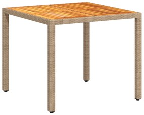 Mesa de jardim 90x90x75 cm vime PE e madeira de acácia bege