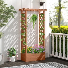 Floreira elevada em madeira de abeto com treliça 78 x 36 x 152 cm, tampa suspensa, 2 orifícios de drenagem e 2 painéis para jardim, terraço ou pátio c