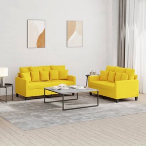 vidaXL 2 pcs conjunto de sofás com almofadões tecido amarelo-claro