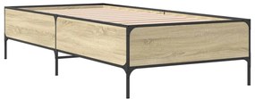 Estrutura de cama derivados de madeira e metal carvalho sonoma