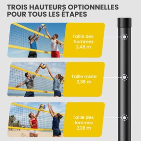 Conjunto de Voleibol e Badminton, 950 x 100 x 248 cm, Altura de Jogo Ajustável Preto e amarela
