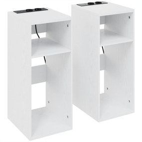 Conjunto de 2 Mesas de Apoio com Estação de Carregamento 2 Tomadas 2 Portas USB e 2 Espaços Abertos Branco