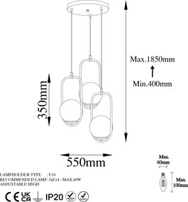 Candeeiro de Teto Skew – Preto – 55 cm x 185 cm