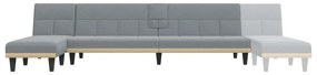 Sofá-cama em forma de L 255x140x70 cm tecido cinzento-claro