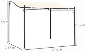 Pérgola de Jardim 3x3m Pérgola Montada na Parede com Toldo e 16 Orifícios de Drenagem Metal e Poliéster Creme