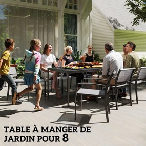 Mesa de jantar de jardim em aço 186 x 90 x 74 cm (CADEIRAS NÃO INCLUIDAS), mesa de jardim para 8 pessoas com tampo retangular em ripas, cinzento escur