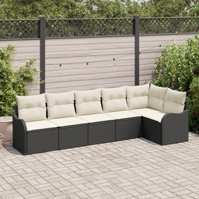 Conjunto de Sofá de Jardim de 6 Peças com Almofadas Preto Rattan Polié