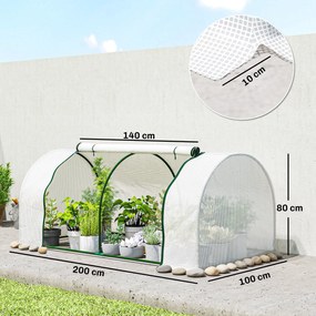 Estufa de jardim para legumes, 2 x 1 x 0,8 m, porta com fecho de correr, lona de PE, aço branco