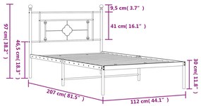 Estrutura de cama com cabeceira 107x203 cm metal preto