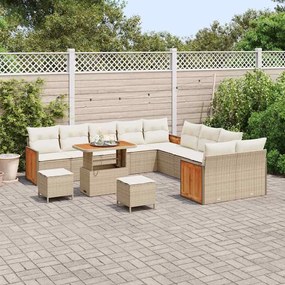 Conjunto de Sofá de Jardim vidaXL com Almofadas Bege Rattan PE Acácia