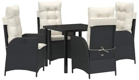 vidaXL Conjunto de jantar de jardim com 5 peças e almofadas pretas de rattan de poliéster.