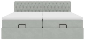 Estrutura cama otomana colchões 200x200cm veludo cinzento claro