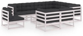 vidaXL 10 pcs conj. lounge de jardim c/ almofadões pinho maciço branco