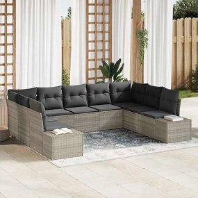 vidaXL Conjunto de Sofá Jardim de 9 Peças com Almofadas Cinza Claro Rattan Poliéster
