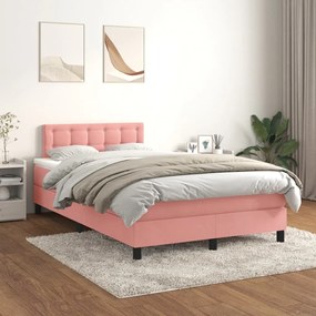 vidaXL Cama boxspring com colchão 120x200 cm veludo rosa