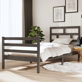 vidaXL Estrutura de cama solteiro 90x190 cm madeira maciça cinzento