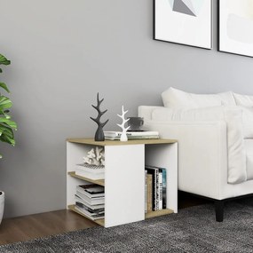 vidaXL Mesa de apoio 50x50x45 cm contraplacado carvalho sonoma/branco