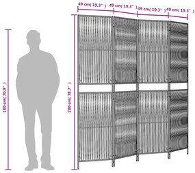 Biombo de divisão 4 painéis vime PE cinzento