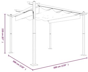Gazebo de jardim com telhado retrátil 3x3 m cinza-acastanhado