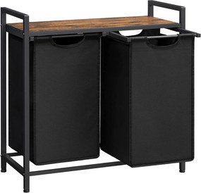 Cesto de roupa suja VASAGLE, Cesto de roupa suja, 2 sacos de roupa de tecido Oxford fáceis de estender e remover, estrutura de metal, 2 x 46 L, 73 x 33 x 72 cm, marrom rústico e preto BLH201B01V1