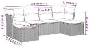 6 pcs conjunto sofás de jardim c/ almofadões vime PE preto