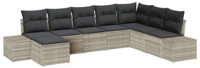Conjunto de Sofá de Jardim de 8 Peças com Almofadas Cinza Claro em Rat