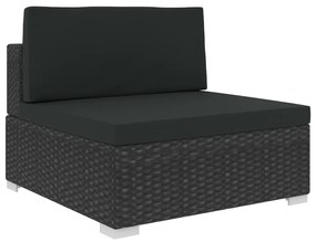 6 pcs conjunto lounge de jardim c/ almofadões vime PE preto