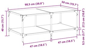 Mesa de centro com topo em vidro preto 98,5x50x40 cm aço