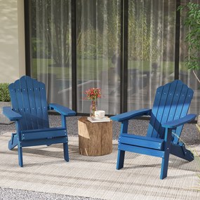 Conjunto de 2 cadeiras Adirondack dobráveis com braços largos, encosto inclinado, assento em ripas e capacidade para 180 kg, para terraço ou pátio, az