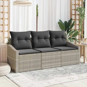 vidaXL Conjunto de Jantar para Jardim de 3 Peças com Almofadas Cinza Claro em Rattan Sintético