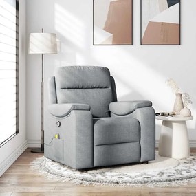 vidaXL Poltrona de massagens reclinável tecido cinzento-claro