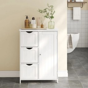 Armário de casa de banho com 3 gavetas, 1 prateleira ajustável, 30 x 60 x 81 cm Branco