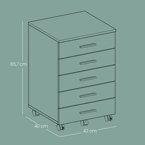 Bloco Gavetas escritório com cinco gavetas 40 x 42 x 65,7 cm (P x L x A) branco